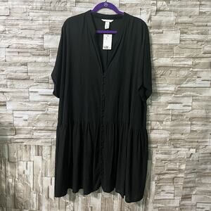 H&M CRINKLED TUNIC DRESS | Black Button-Down Flowy Dress | Size XXL New Fluson
